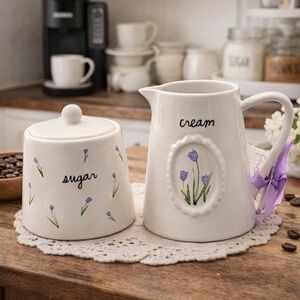 NEW Rae Dunn Sugar & Cream Purple Tulip Coffee Bar Set